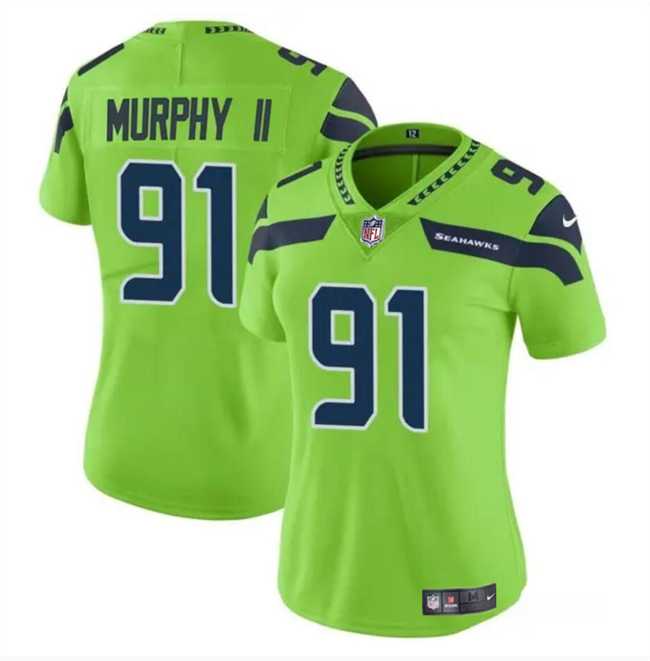 Women%27s Seattle Seahawks #91 Byron Murphy II 2024 Draft Green Vapor Limited Stitched Jersey Dzhi->women nfl jersey->Women Jersey